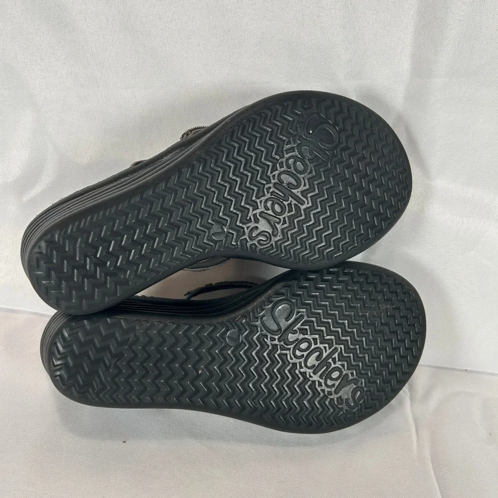 Skechers Rumblers Sci-Fi Wedge Sandals Pewter Metallic Strappy Rhinestone Size 7